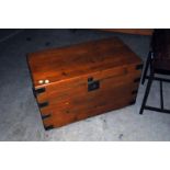 An early 20th century pine chest, with copper reinforced corners, missing the internal tray 82cm W