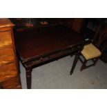 A Victorian mahogany three drawer hall table, with turned legs 96.5cm W