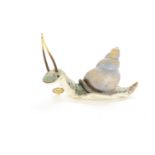 A rare Steiff Nelly Snail, 1961-63, with turquoise spotted velvet body, vinyl shell and antennae,