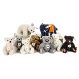 Ten Steiff Club Gift miniature Teddy Bears 2001 to 2011, one an elephant and one a crib bear, in