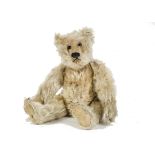 An early Steiff Teddy Bear, circa 1905, with blonde mohair, black boot button eyes, pronounced