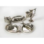 Continental silver dolls’ house chattels: three oval platters - 2½in. (6cm.) wide; a ewer; a