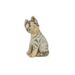 An unusual 1940s Steiff artificial silk plush Susi tabby cat, with green and black glass eyes,