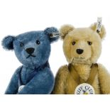 Two Steiff Club Editions: a blue Teddy Bear 1908, 1994/95, No. 2823 for the year; and a Baby Bear