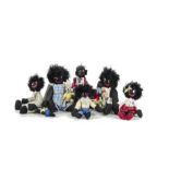 Miniature Gill Cousins artist Golliwogs: comprising Toby - 4¼in. (10.5cm.) high; Georgie; Blue;