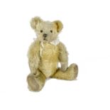 A early British Teddy Bear, 1920s, with pale golden mohair, black boot eyes, pronounced clipped