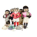 Five Jungle Toys Owls: comprising two jockeys; a gardener, a rugby player and fisherman - 17¾in. (