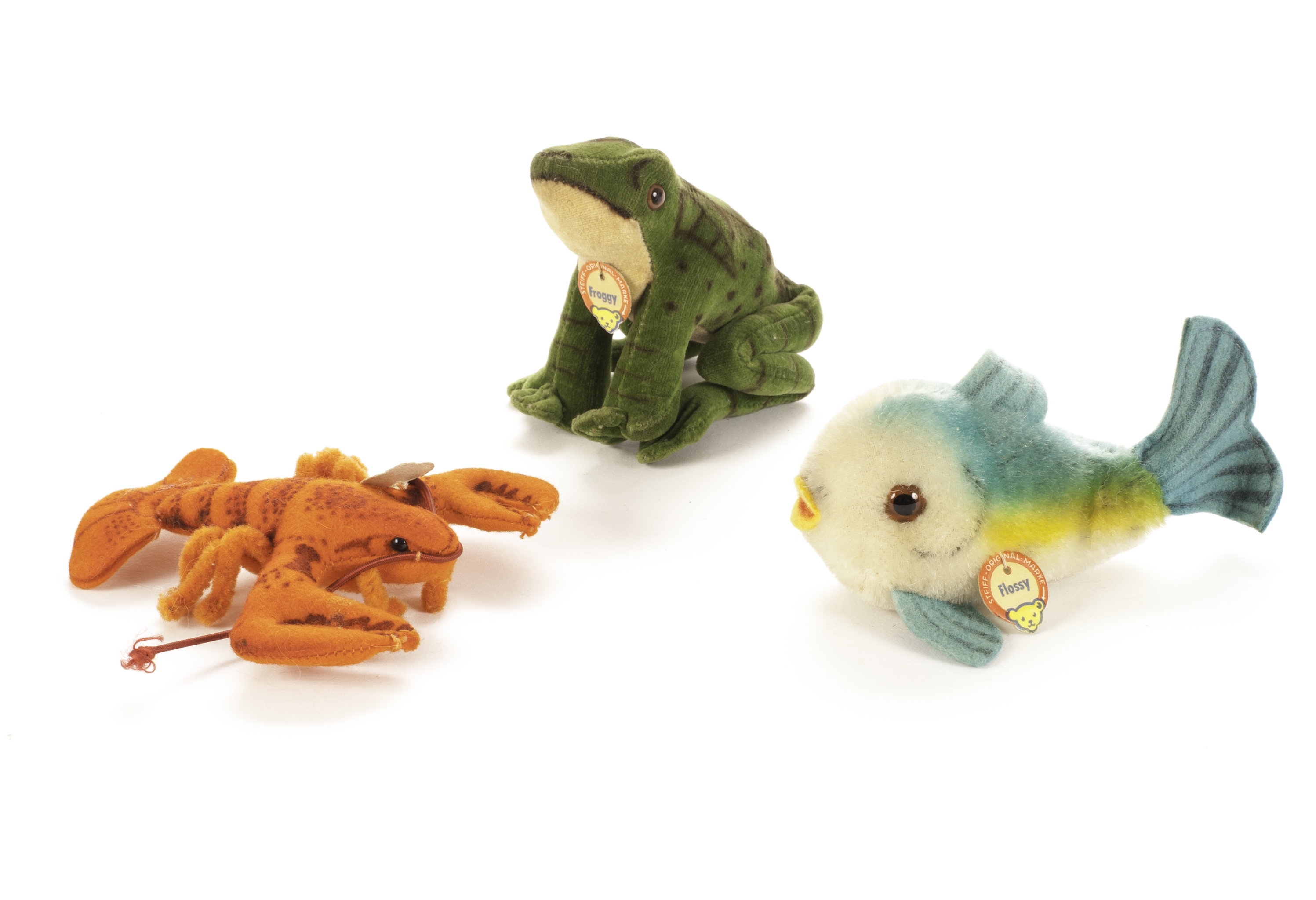 Steiff post - war Aquatic animals: a small Crabby Lobster with orange felt body and card tag - 4½in.