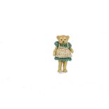 A Hertwig all - bisque girl Teddy Bear, 1910-20s, with pin - joints and green crochet dress - 1¾