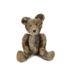 A British Second World War home-made Teddy Bear, with brown mohair and alpaca plush, clear and black