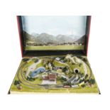 A Z Gauge layout in soft-covered vinylcase 21”x29”x7”: with continental summer scene including