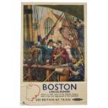 A 1940s British Railways Eastern Region Poster ‘Boston’, depicting the Pilgrim Fathers, painted by