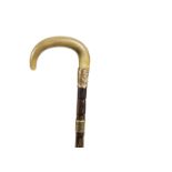 An Edwardian Bone-Handled Bamboo Walking Cane: inscribed ‘C Hurst - from a few friends at Waterloo