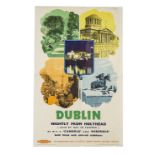 A 1950s British Railway Poster ‘Dublin’, depicting five scenes with ‘Nightly from Holyhead by