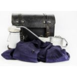 A British Railway Driver’s Kit Bag Oil Can and other items: black leather Drivers Bag/Holdall, G-VG,