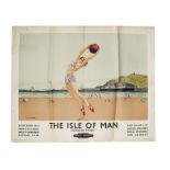 A large-size British Railways L M Region Poster ‘ Isle of Man’, depicting Lady on the Beach with