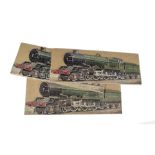 Three shaped versions of the Chad Valley GWR Jigsaws of ‘King George V’ Locomotive, comprising 150