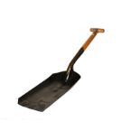 An unused Fireman’s Shovel, in black with wooden handle, E