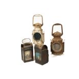 Railway and Coach Lamps: two early painted black Coach Lamps with reflectors, clear glass to