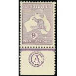 Australia1915-27 Third Watermark9d. violet, a "CA" monogram single, large part original gum. Fine.