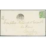 (x) Aden1918 (17 Apr.) envelope to Bombay, bearing ½a. with "aden camp" c.d.s. and intaglio "