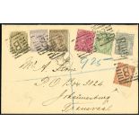 (x) Aden1903 (16 Jan.) envelope registered to Transvaal, bearing Q.V. ½a., 1a., 1a. 6p., 2a., 3a.,