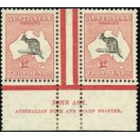Australia1931-36 CofA Watermark£2 black and rose Ash imprint pair, the right-hand stamp with open-