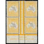 Australia1931-36 CofA Watermark5/- grey and yellow block of four from the foot of the sheet with Ash
