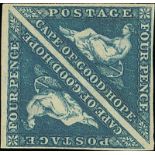 (x) Cape of Good Hope1853 Plate Proofs4d. blue on watermarked bleuté paper, a pair with clear to