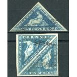 (x) Cape of Good Hope1855-64 White paper4d. deep blue single with clear to large margins, and 4d.