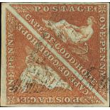 (x) Cape of Good Hope1853 Slightly Blued Paper1d. brick-red pair with watermark sideways, a pair