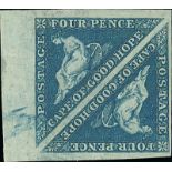 (x) Cape of Good Hope1855-64 White paper4d. blue pair with apparent blueing to the surface of the