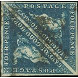 (x) Cape of Good Hope1855-64 White paper4d. deep blue with watermark sideways, good to large