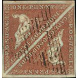 (x) Cape of Good Hope1853 Slightly Blued Paper1d. brown-red pair with clear to large margins,