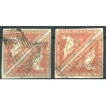 (x) Cape of Good Hope1853 Slightly Blued Paper1d. brick-red pair with good to large margins and