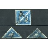 (x) Cape of Good Hope1853 Deeply Blued Paper4d. blue pair and two singles in various shades, good to