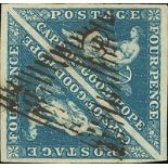 (x) Cape of Good Hope1853 Slightly Blued Paper4d. blue pair with watermark sideways, trace of