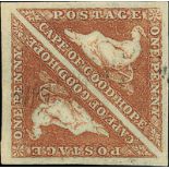 (x) Cape of Good Hope1853 Slightly Blued Paper1d. nut brown pair with watermark sideways, enormous