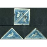 (x) Cape of Good Hope1853 Slightly Blued Paper4d. blue pair and two singles with good to large