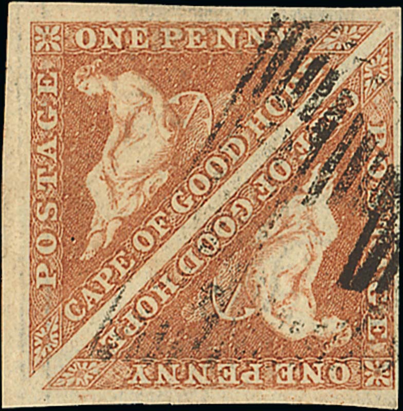 (x) Cape of Good Hope1853 Slightly Blued Paper1d. orange-brown pair with clear to very large margins