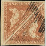 (x) Cape of Good Hope1853 Slightly Blued Paper1d. orange-brown pair with clear to very large margins