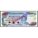 Central Bank of Belize, specimen $100, 1 November 1983, serial number X/1 000000, blue and