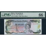 Central Bank of Belize, $10, 1 January 1987, serial number P/5 210926, dark grey on multicolour