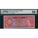 Government of Belize, $5, 1 January 1976, serial number C/2 620916, red and violet, portrait Queen