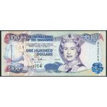 Central Bank of the Bahamas, $100, 2000, serial number R945754, blue and purple on multicolour