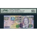 Central Bank of the Bahamas, $100, 2009, serial number A400993, purple and multicoloured,