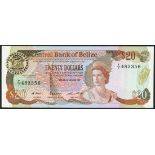 Central Bank of Belize, $20, 1 January 1987, serial number T/7 483356, green, brown and multicolour,