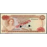 Bahamas Monetary Authority, specimen $50, ND (1968), serial number A000000, brown on multicolour