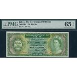 Government of Belize, $1, 1 June 1975, serial number A/1 401735, green on multicolour underprint,