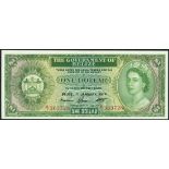 Government of Belize, $1, 1 January 1974, serial number A/1 363728, green on multicolour underprint,